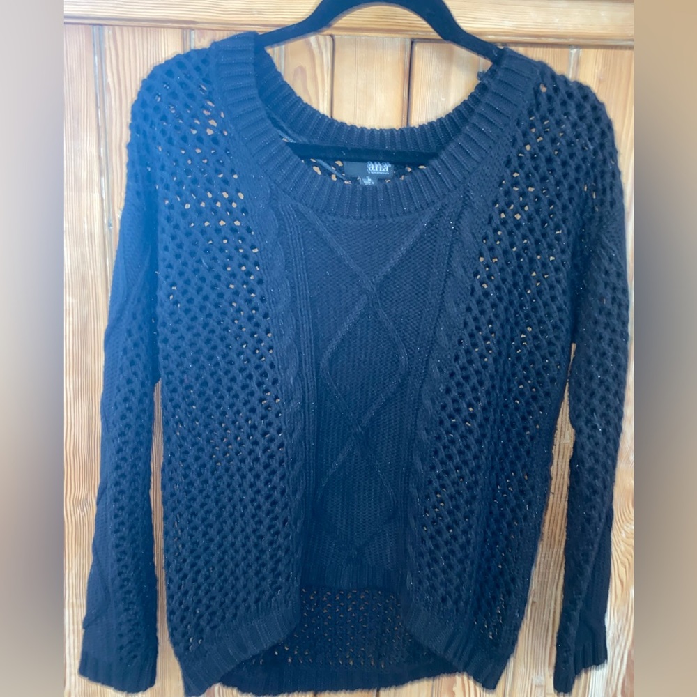 ** SOLD ** Black cableknit sparkle sweater, Size M